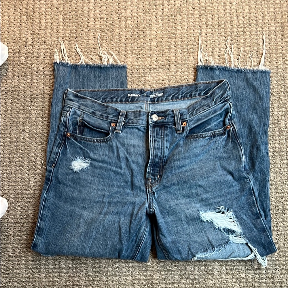 Old Navy Distressed High Rise Slouchy Straight Jeans